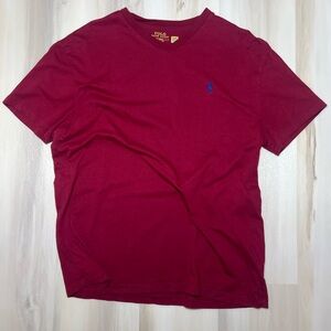 Men’s Polo Ralph Lauren Classic Fit Jersey V-Neck T-Shirt Burgundy Size Medium